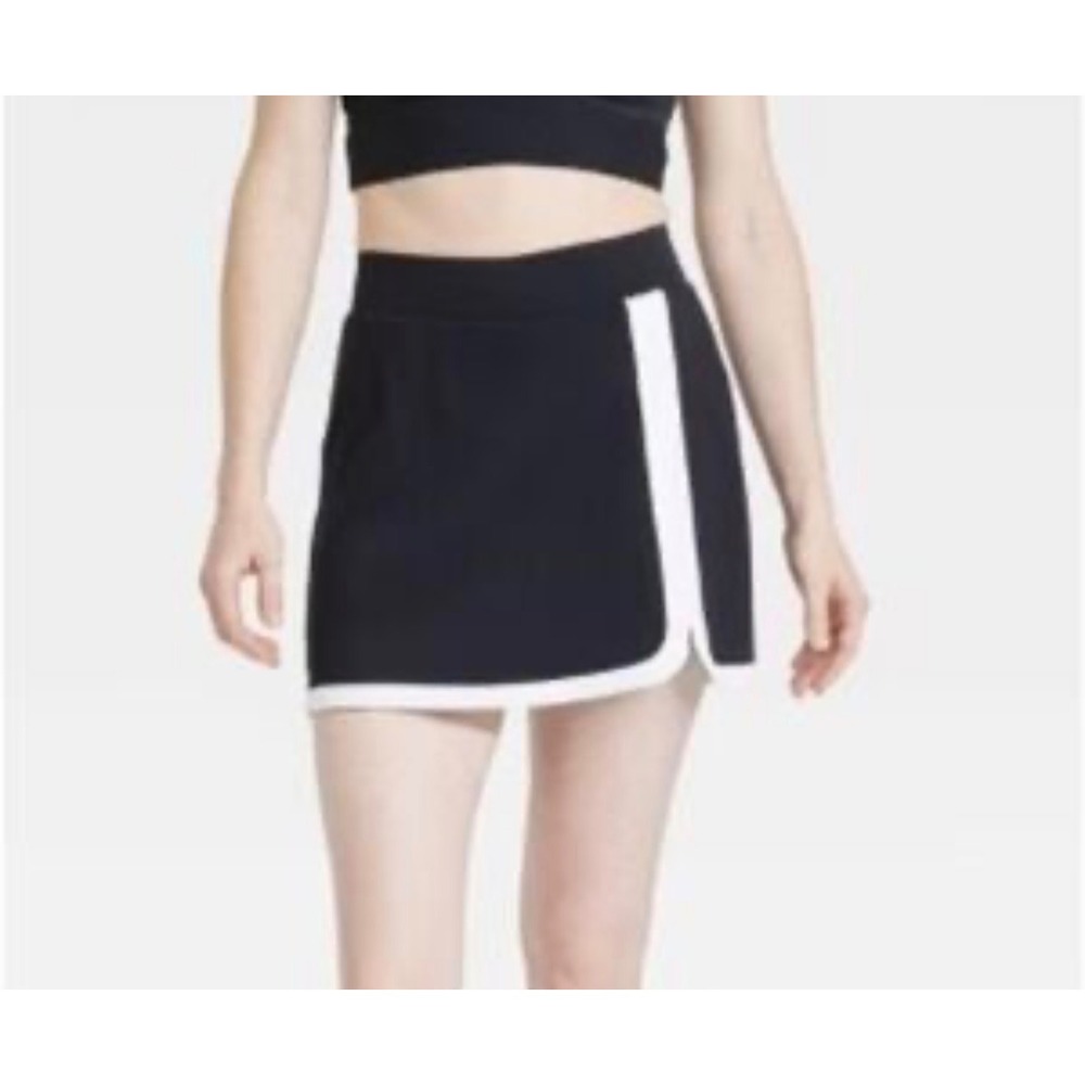 JoyLab Womens Black White Trim Wrap Athletic Skort Mini Tennis Skirt Medium